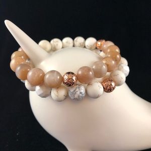 Sunstone, white turquoise and howlite bracelets